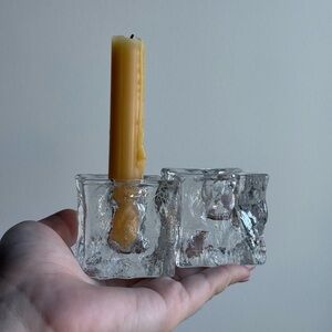 Dansk Vintage Pair Taper Candle Icicle Ice Block Cube Clear Glass